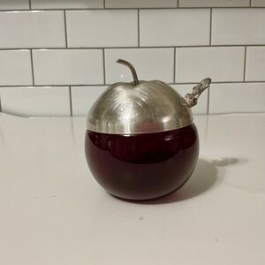 VTG Cranberry Glass and Silver Brass Jam Sugar Pot